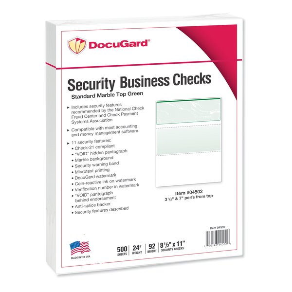 Docugard Security Paper Check, Green Marble, PK500 04502